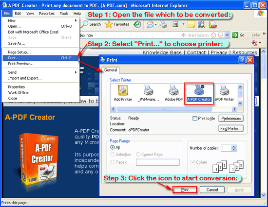 a-pdf creator first three steps